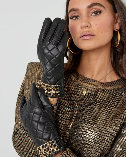 Gloves checked with chain - brown