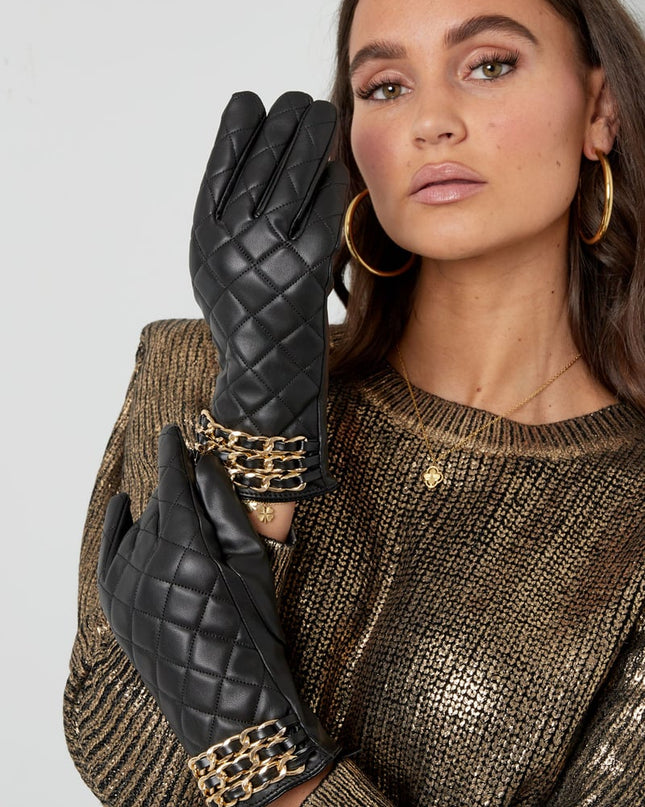 Gloves checked with chain - brown