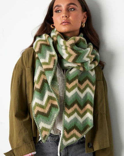 Sjaal met zigzag print - groen oranje