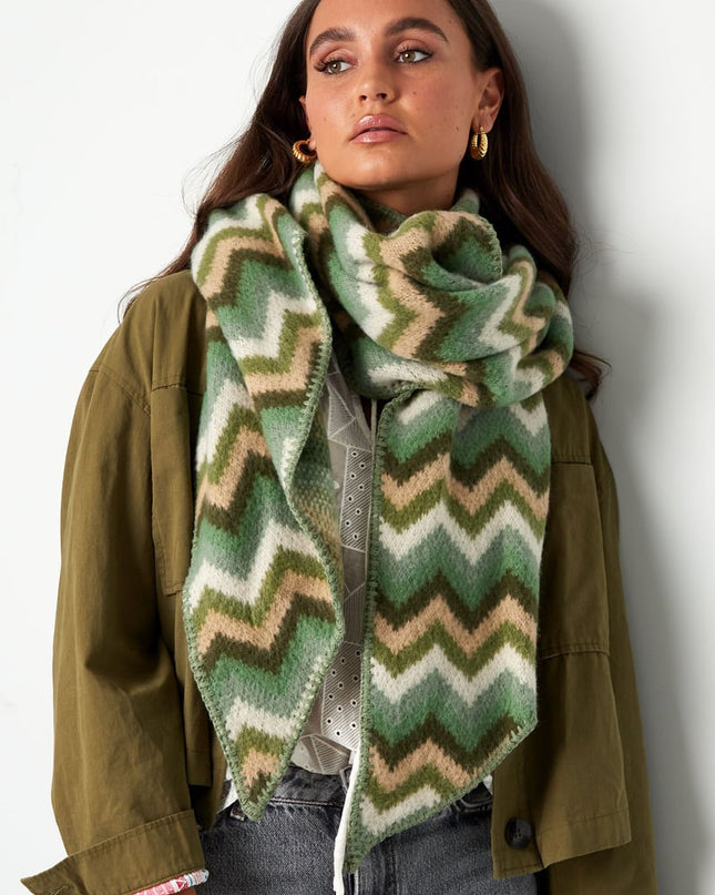 Sjaal met zigzag print - groen oranje