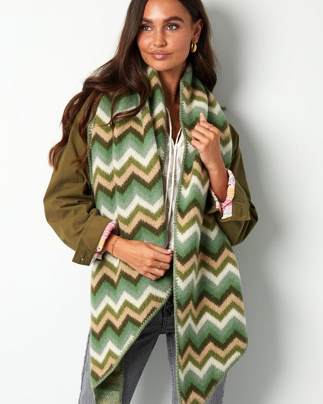 Sjaal met zigzag print - groen oranje