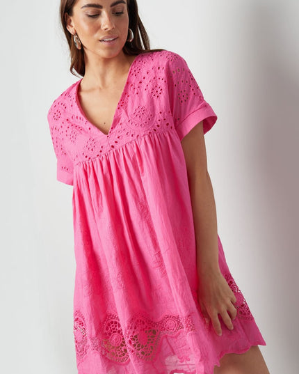 Short dress with open back - fuchsia