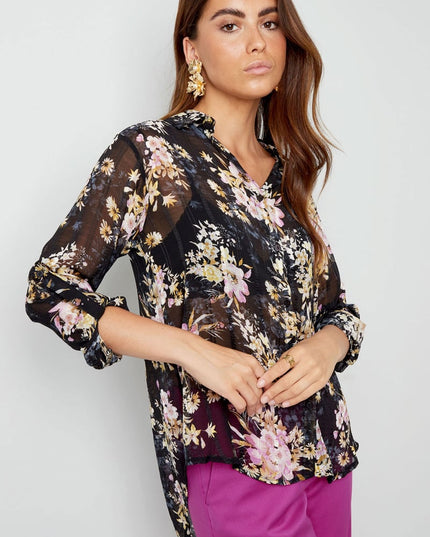 Blouse floral print brown purple