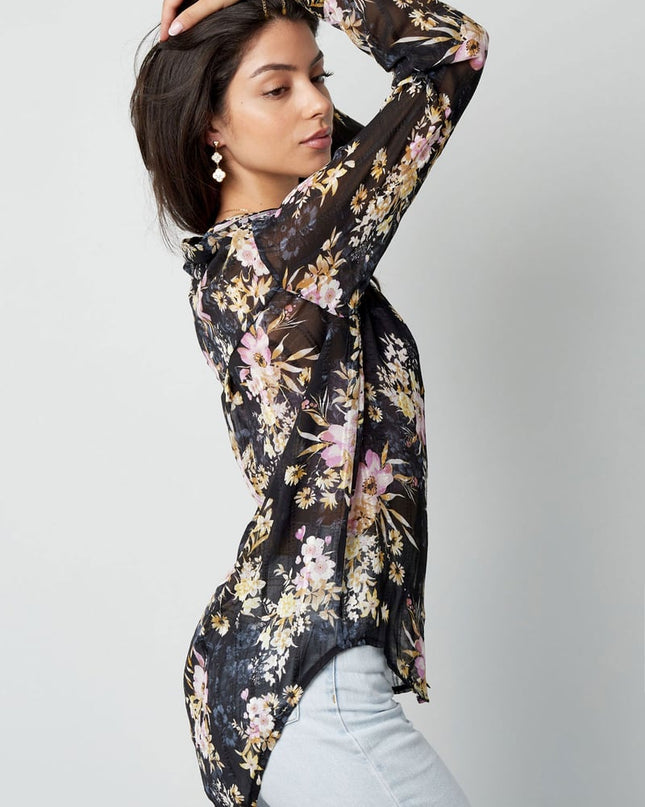 Blouse floral print brown purple