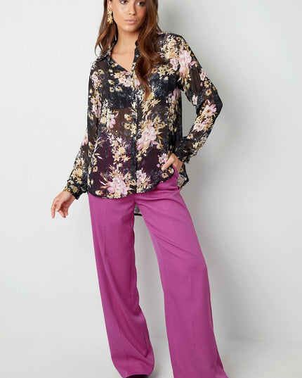 Blouse floral print brown purple