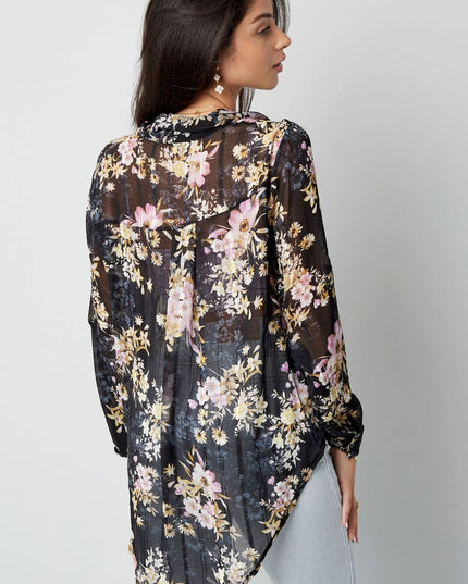 Blouse floral print brown purple