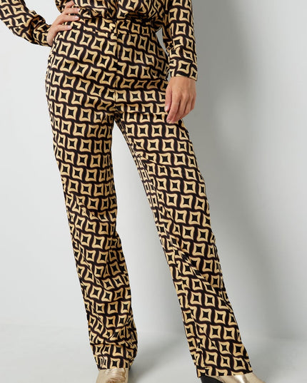 Broek retro print zwart