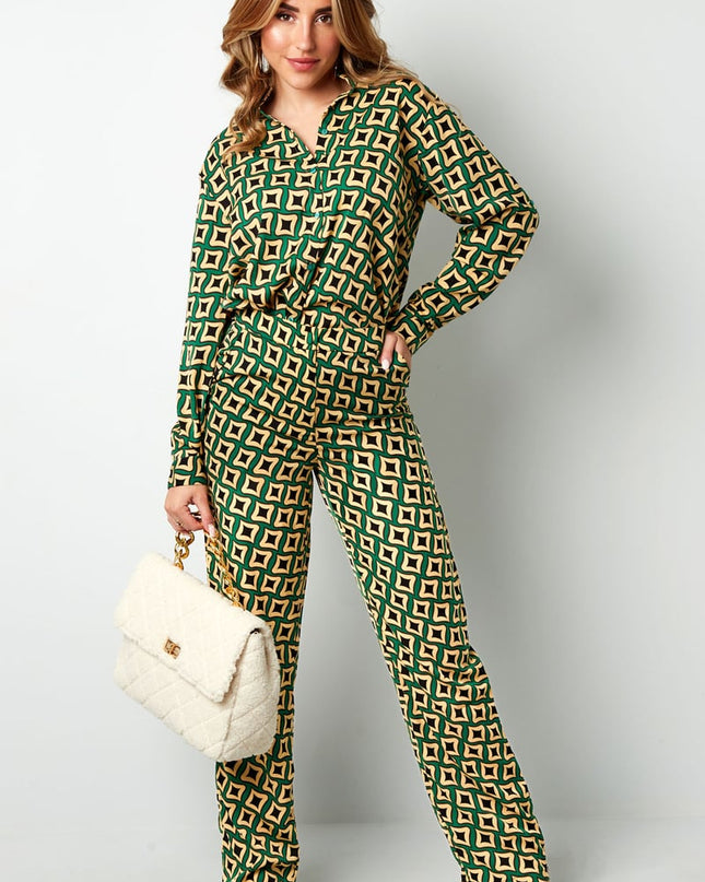 Broek retro print zwart