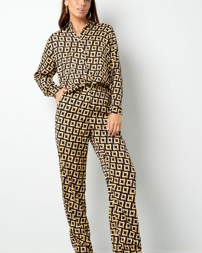 Broek retro print zwart