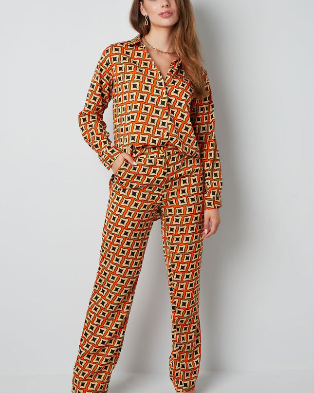 Broek retro print zwart