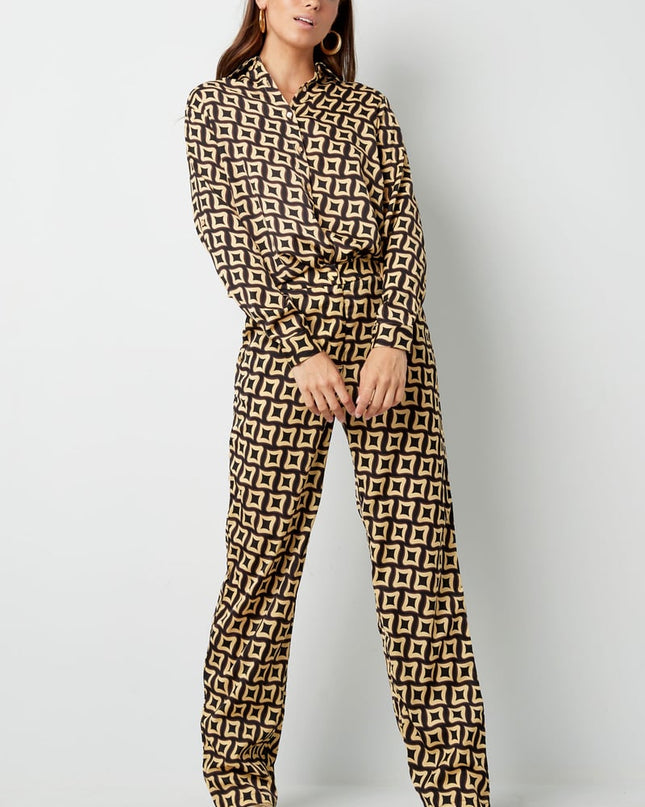 Broek retro print zwart