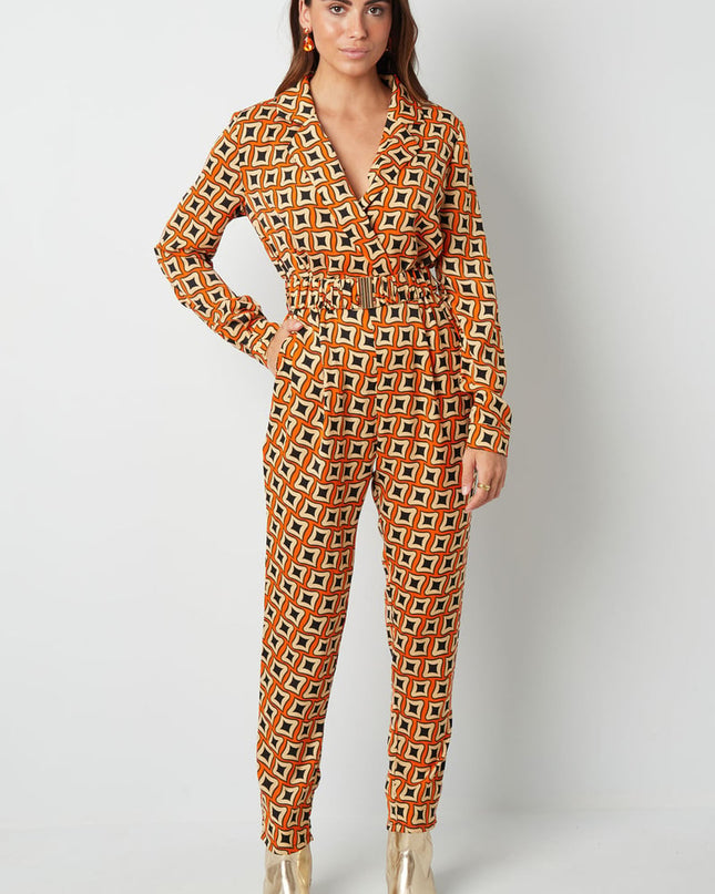 Jumpsuit retro print zwart