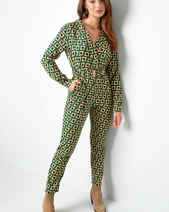 Jumpsuit retro print zwart