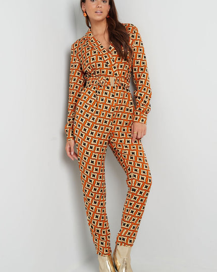 Jumpsuit retro print zwart