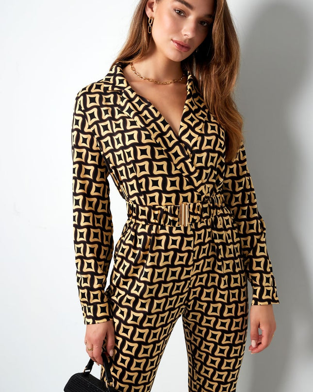 Jumpsuit retro print zwart
