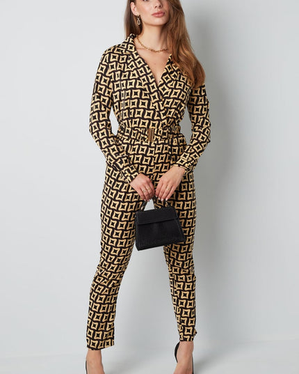 Jumpsuit retro print zwart