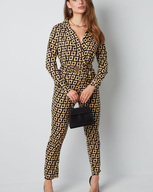 Jumpsuit retro print zwart
