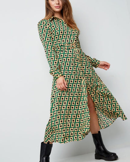 Maxi jurk retro print groen