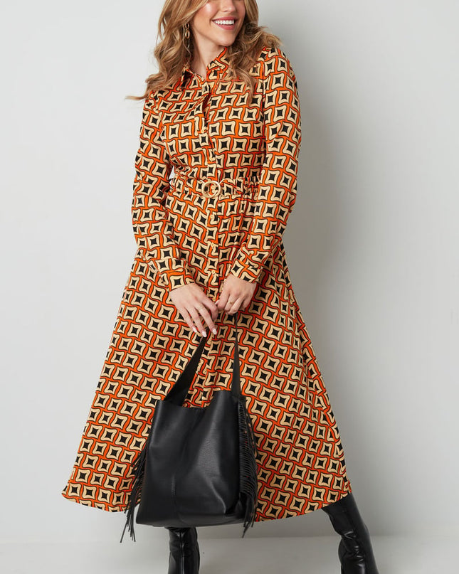 Maxi jurk retro print groen