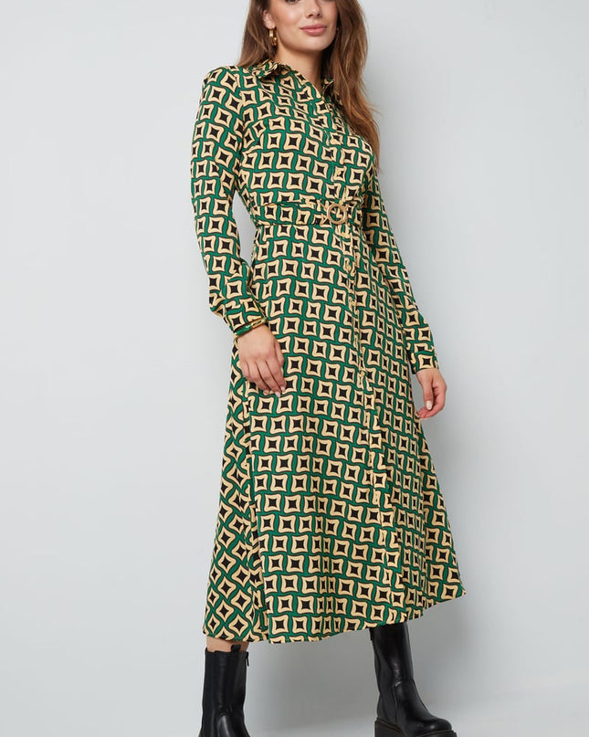 Maxi jurk retro print groen
