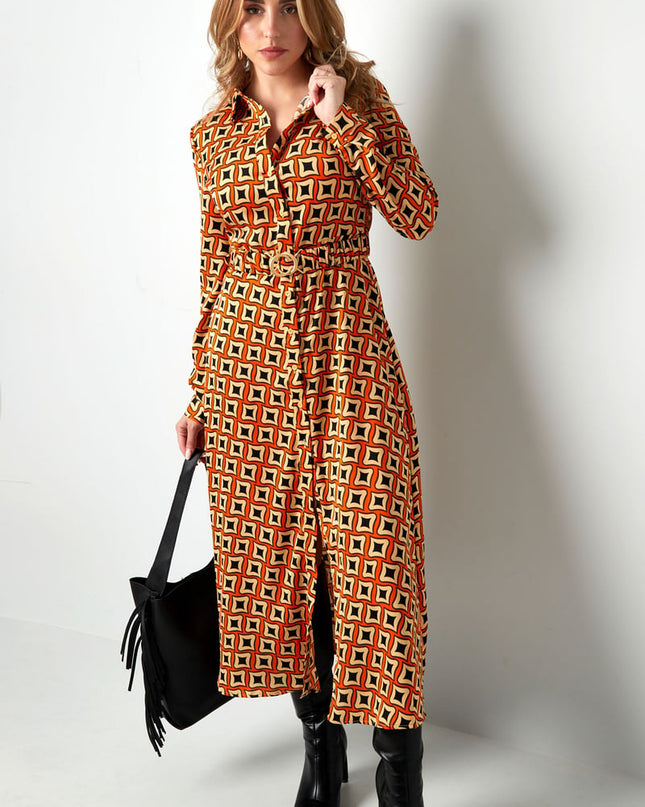 Maxi jurk retro print groen