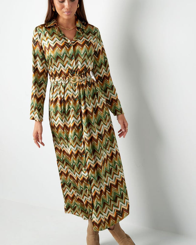 Maxi dress zigzag print beige