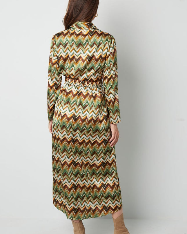 Maxi dress zigzag print beige