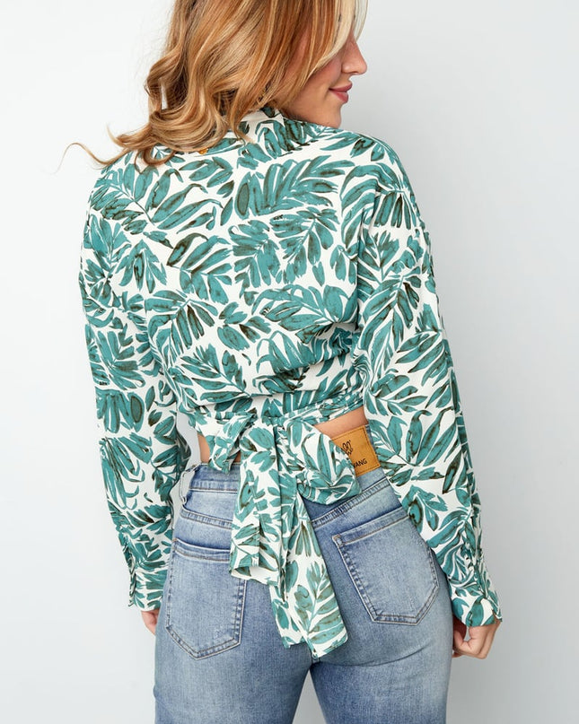 Wrap blouse leaf print green