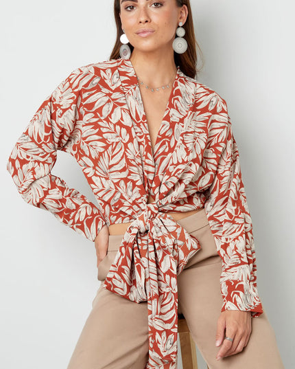 Wrap blouse leaf print green