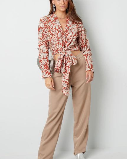 Wrap blouse leaf print green