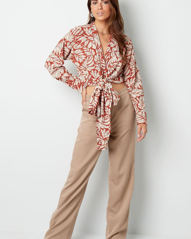 Wrap blouse leaf print green