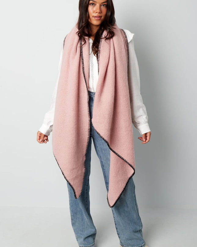 Wintersjaal eenkleurig met zwarte stiksels