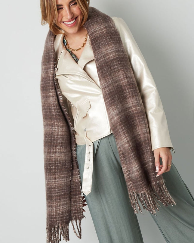 Checked warm winter scarf - green purple