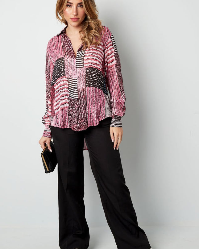 Blouse over de top print roze