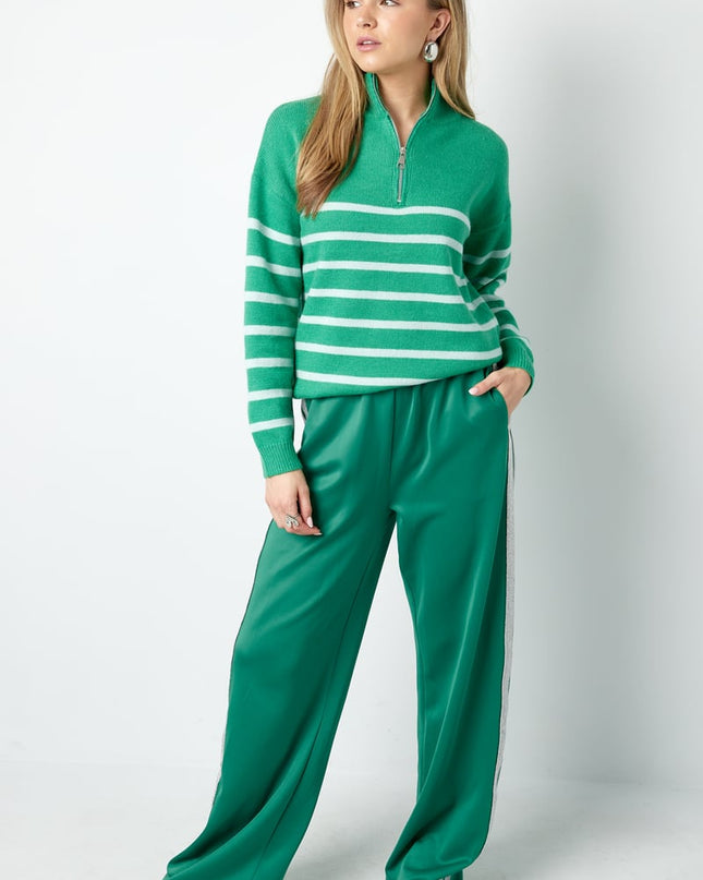 Gebreide trui strepen met rits - beige zwart - SM