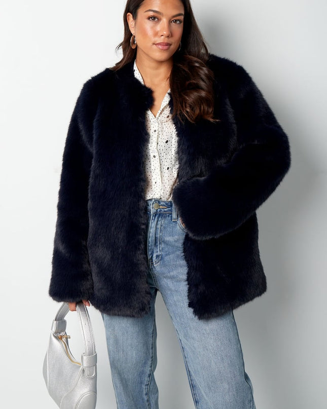 Faux fur coat - dark blue