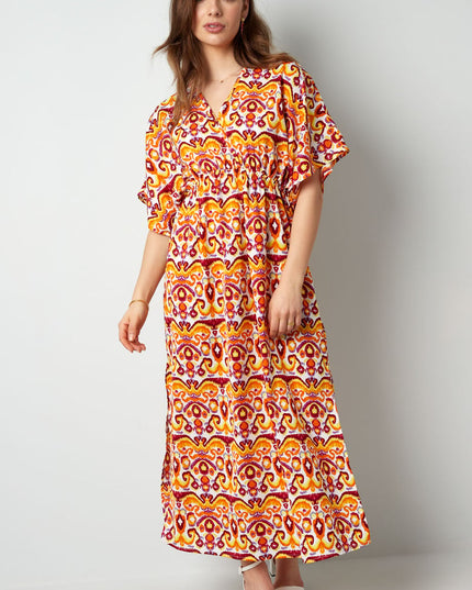 Long dress with print - red/blue - S