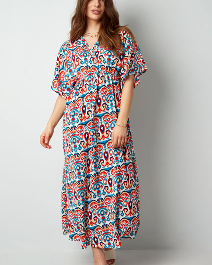 Long dress with print - red/blue - S