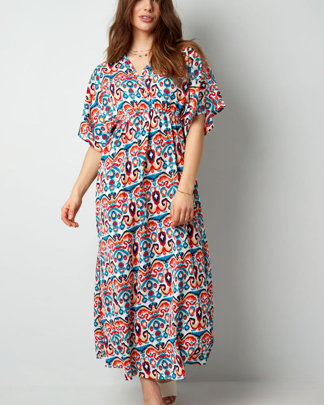 Long dress with print - red/blue - S