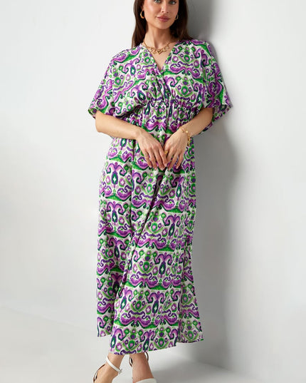 Long dress with print - red/blue - S