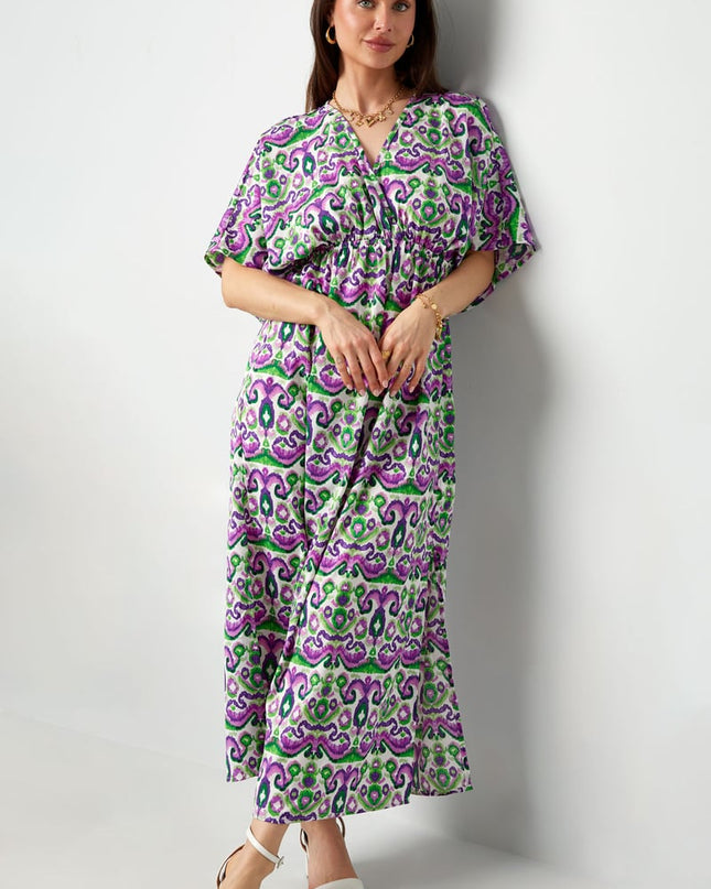 Long dress with print - red/blue - S