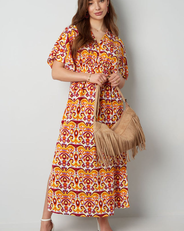 Long dress with print - red/blue - S