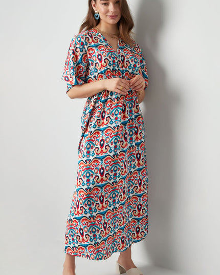 Long dress with print - red/blue - S