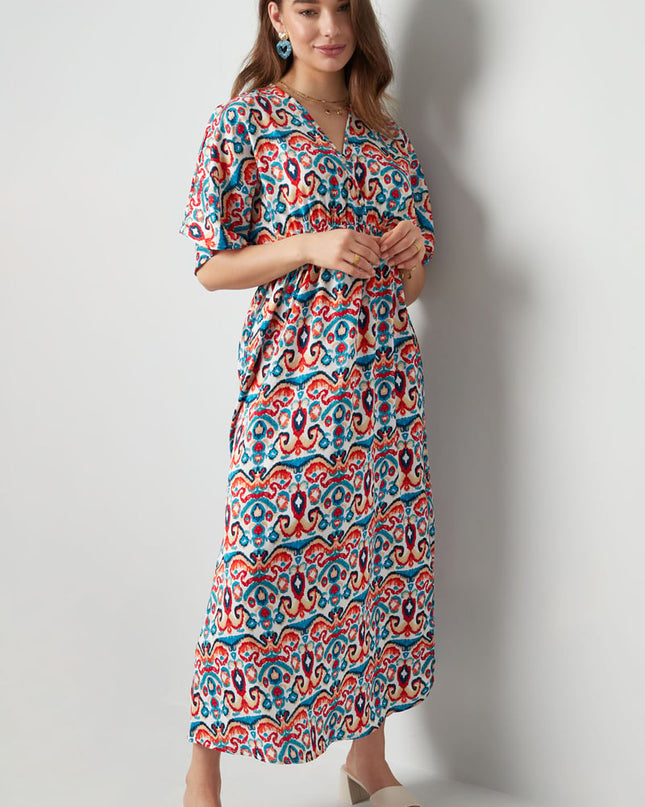 Long dress with print - red/blue - S