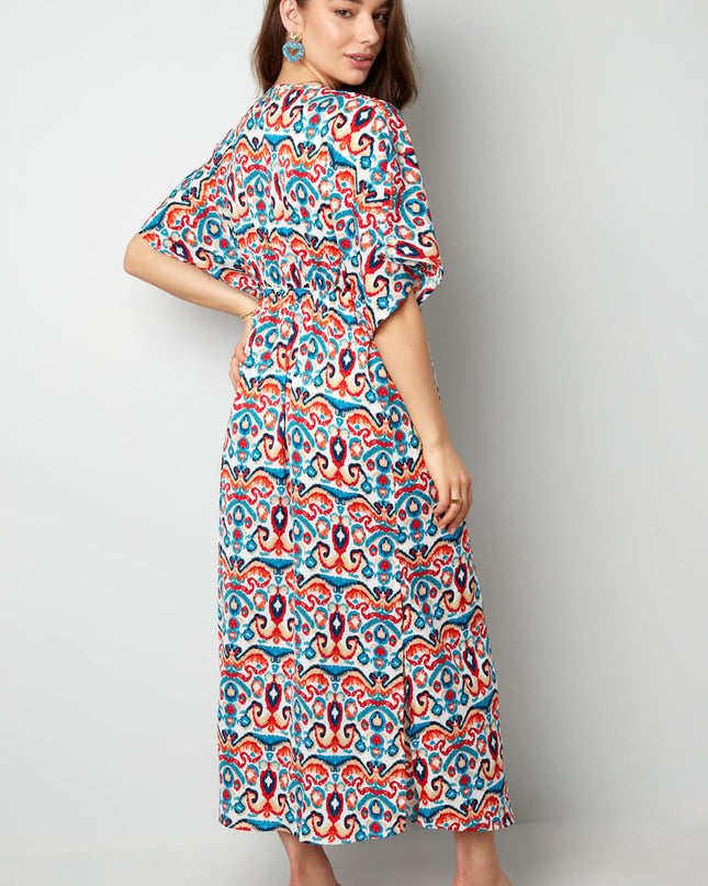 Long dress with print - red/blue - S