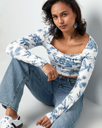 Long sleeve flower top - blue 