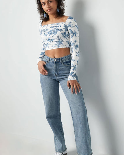 Long sleeve flower top - blue 