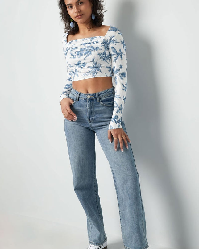 Long sleeve flower top - blue 