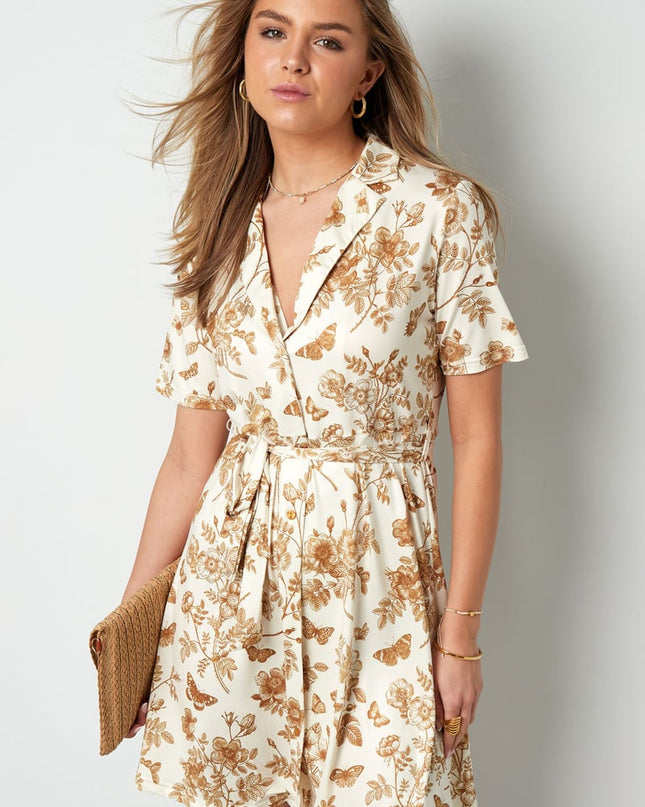 Flower dress with bow - beige 