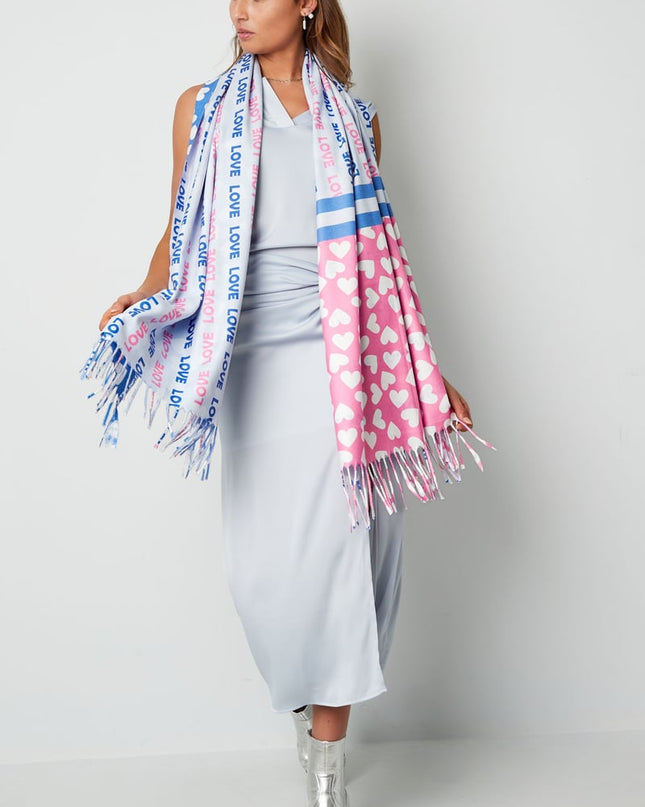 Sjaal met dubbele print - oranje-roze